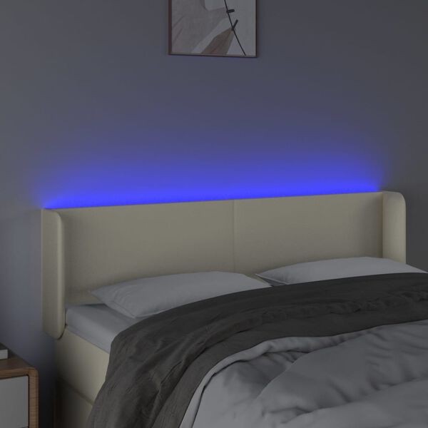 vidaXL LED-voodipeats, kreemjas, 147x16x78/88 cm, kunstnahk