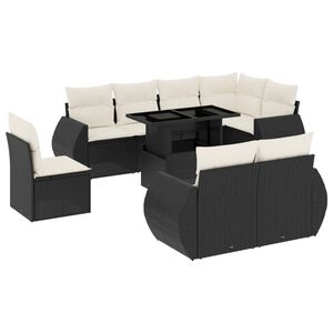 vidaXL 9-osaline aiadiivani komplekt patjadega, must, pol&uuml;rotang