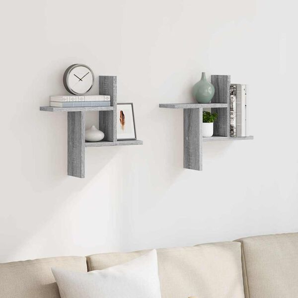 vidaXL seinariiulid 2 tk, hall Sonoma tamm, 38x12x38 cm, tehispuit