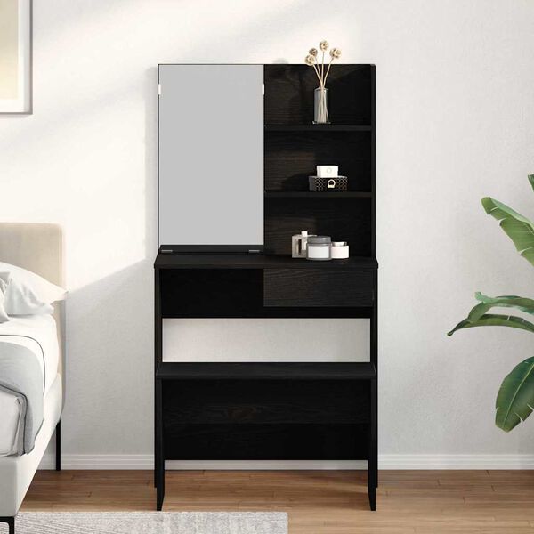 vidaXL Tualettlaua komplekt sahtliga 2 pcs Must tamm Tehispuit