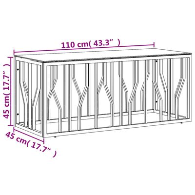 vidaXL kohvilaud, hõbedane, 110x45x45 cm, roostevaba teras ja klaas
