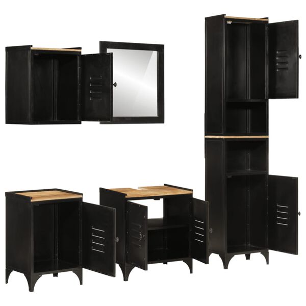 vidaXL 5-osaline vannitoam&ouml;&ouml;bli komplekt, raud ja mangopuit