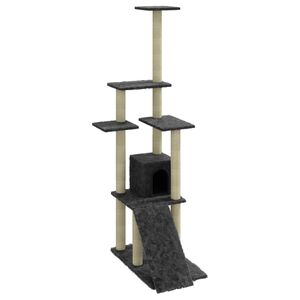 vidaXL kassimaja sisalk&ouml;itega kraapimispostidega, tumehall, 155 cm