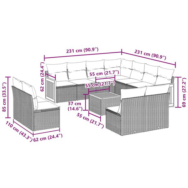 vidaXL 12-osaline aiadiivani komplekt patjadega, must, pol&uuml;rotang