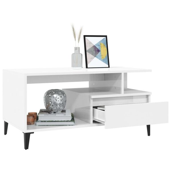 vidaXL kohvilaud, k&otilde;rgl&auml;ikega valge, 90 x 49 x 45 cm, tehispuit