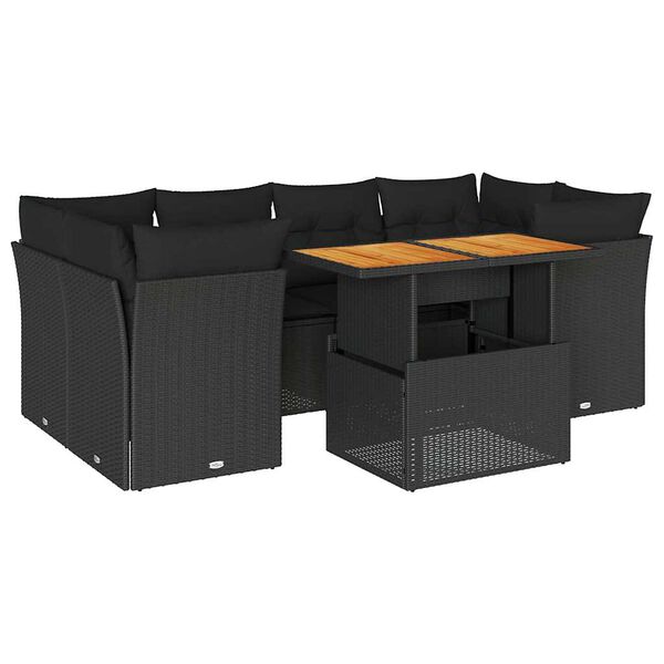 vidaXL 7-osaline aiadiivani komplekt patjadega, must, pol&uuml;rotang