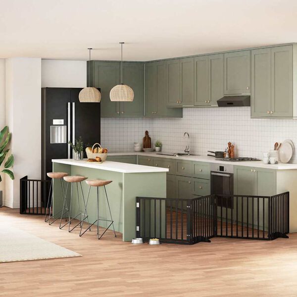 vidaXL kokkupandav koerav&auml;rav uksega, 10 paneeli, must 800 cm, pappel