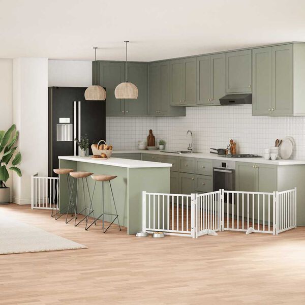 vidaXL kokkupandav koerav&auml;rav uksega, 12 paneeli, valge 960 cm, pappel