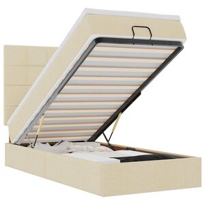 vidaXL ottomani voodi madratsita ja LED, kreemjas, 90x200 cm, kangas