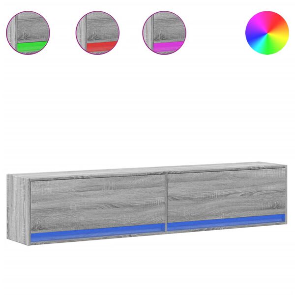 vidaXL teleri seinakapp LED-tuledega, hall Sonoma tamm, 180x31x38 cm