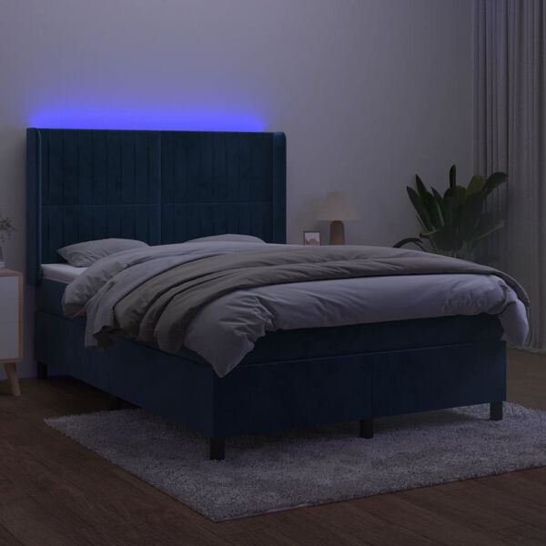 vidaXL kontinentaalvoodi madrats, LED, tumesinine, 140x190 cm, samet