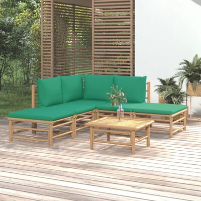 vidaXL 6-osaline aiamööbli komplekt roheliste patjadega, bambus