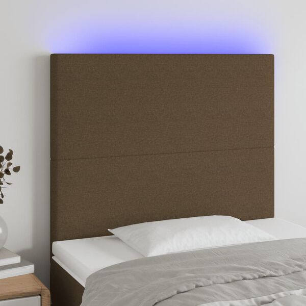 vidaXL LED-voodipeats, tumepruun, 100x5x118/128 cm, kangas