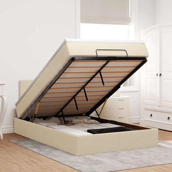 vidaXL Ottomani voodi madratsi ja LED, kreemjas, 120x190cm, kangas