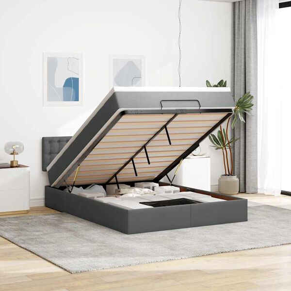 vidaXL ottomani voodi madratsita ja LED, tumehall, 140x190cm, kangas