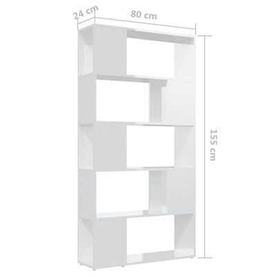 vidaXL raamaturiiul/ruumijagaja, kõrgläikega valge, 80 x 24 x 155 cm, puitlaastplaat