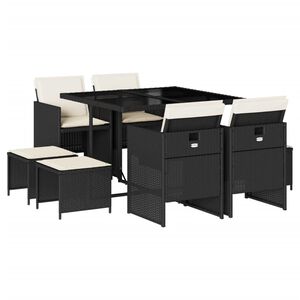 vidaXL 9-osaline aiam&ouml;&ouml;bli komplekt patjadega, must, pol&uuml;rotang