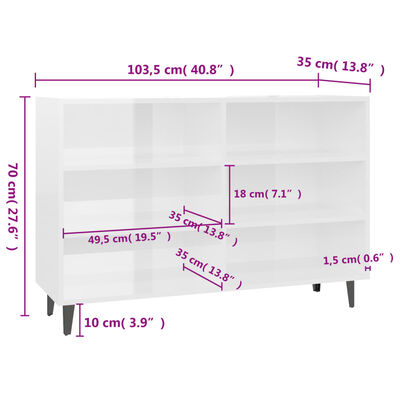 vidaXL puhvetkapp kõrgläikega valge 103,5x35x70 cm, puitlaastplaat