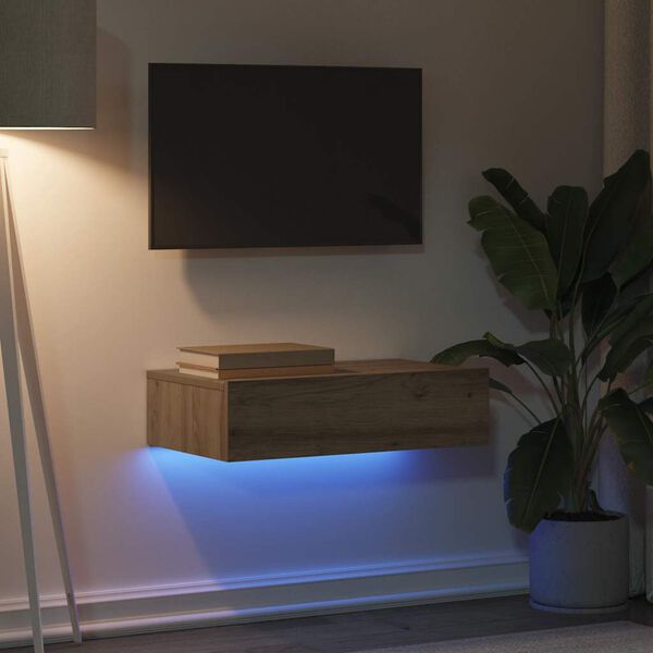 vidaXL LED-valgustitega telerikapp Artisan tamm 60x35x15,5 cm