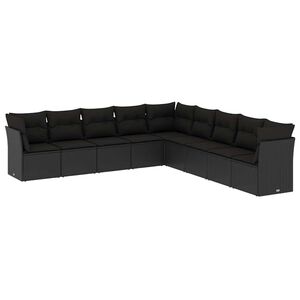 vidaXL 9-osaline aiadiivani komplekt patjadega, must, pol&uuml;rotang