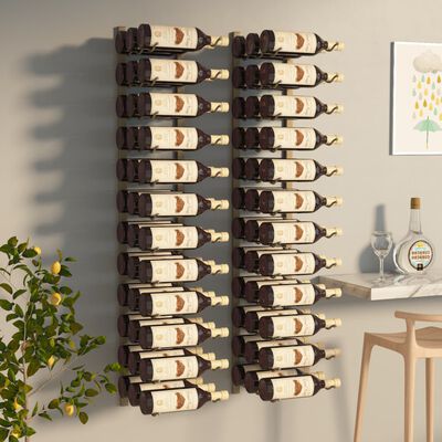 vidaXL seinale kinnitatav veiniriiul 36 pudelile 2 tk, kuldne raud