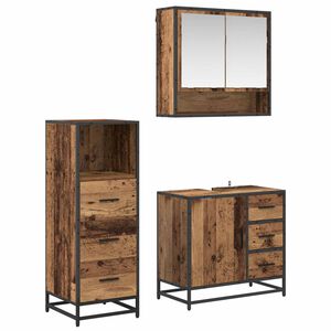vidaXL Vannitoa m&ouml;&ouml;bleset sahtliga riiuliga 3 pcs Vana puit Tehispuit