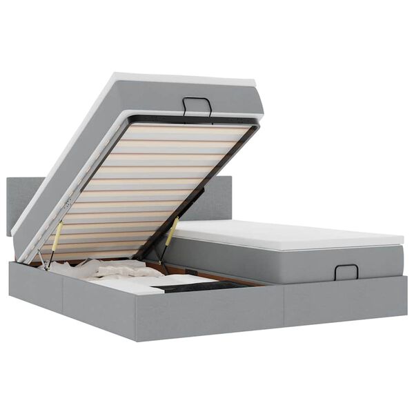 vidaXL Ottomani voodiraam madratsitega, helehall, 200x200cm, kangas