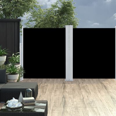 vidaXL lahtitõmmatav kahene terrassi külgsein, 170 x 600 cm, must
