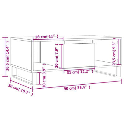 vidaXL kohvilaud, must, 90 x 50 x 36,5 cm, tehispuit