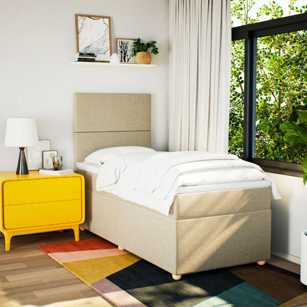 vidaXL kontinentaalvoodi madratsiga, kreemjas, 90x200 cm, kangas