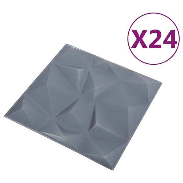 vidaXL 3D seinapaneelid, 24 tk, 50x50 cm, teemantmust, 6 m²