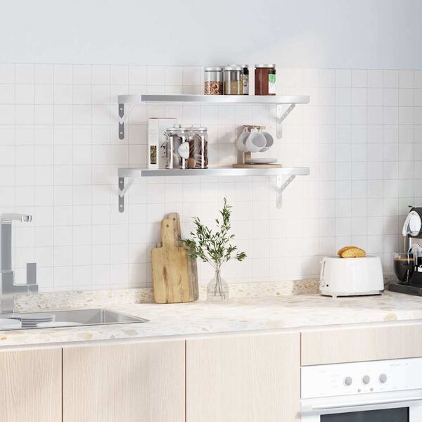 vidaXL seinariiulid 2 tk, 75x23,5 cm, h&otilde;bedane, roostevaba teras