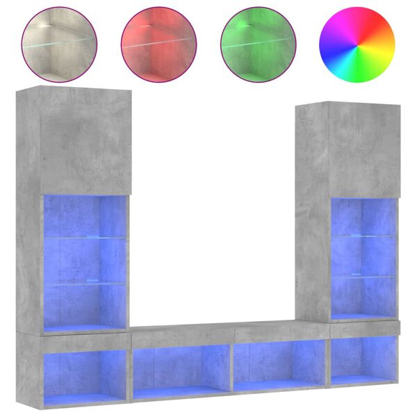 vidaXL 5-osaline telerikappide komplekt LED-tuledega, betoonhall