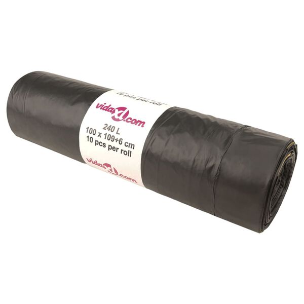 vidaXL pingutusnööridega prügikotid 150 tk, must, 240 l