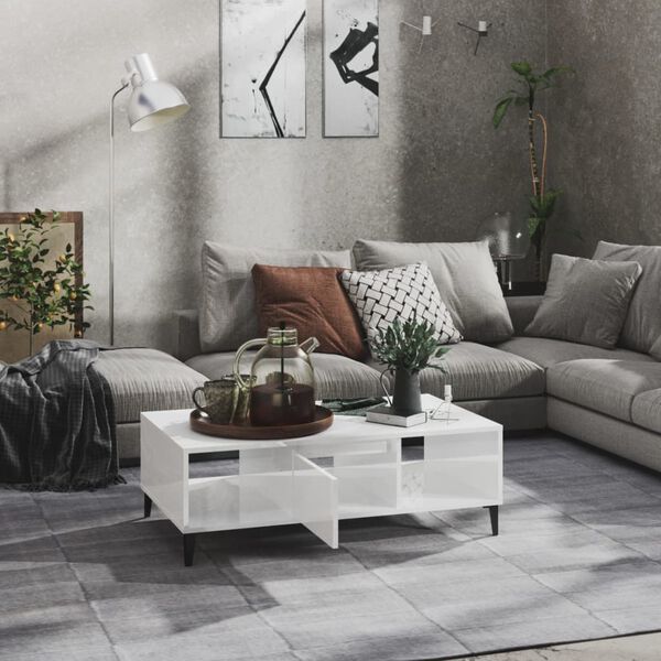 vidaXL kohvilaud, kõrgläikega valge, 103,5x60x35 cm tehispuit