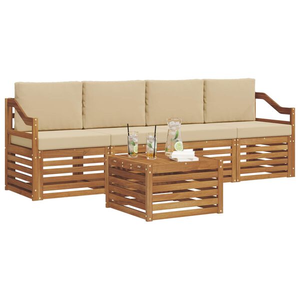 vidaXL Diivanikomplektid padjaga 5 pcs Loodus ja Beež Tugev akatsiapuu