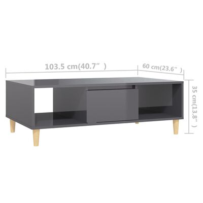 vidaXL kohvilaud, kõrgläikega hall, 103,5 x 60 x 35 cm, puitlaastplaat