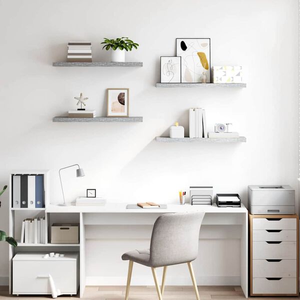 vidaXL seinariiulid 4 tk, betoonhall, 80 x 23,5 x 3,8 cm MDF