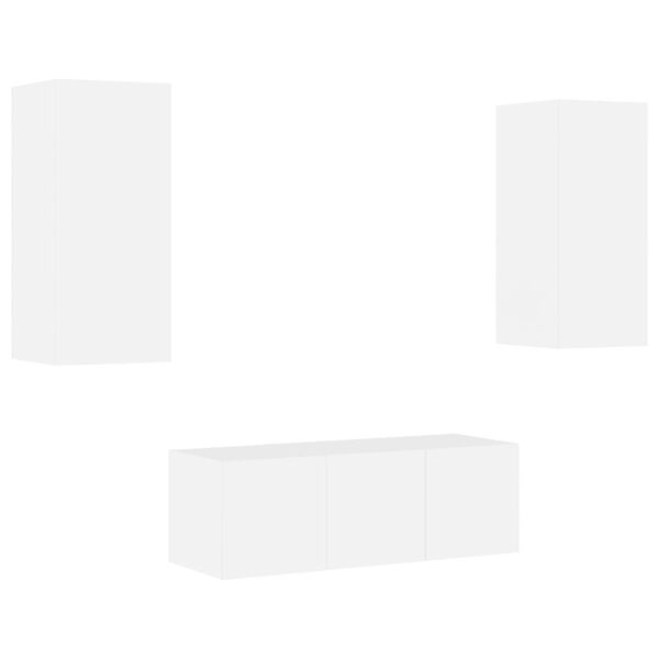 vidaXL 4-osaline telerikappide komplekt LED-tuledega, valge, tehispuit