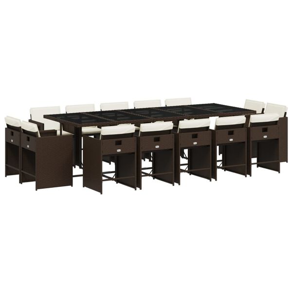 vidaXL 15-osaline aia s&ouml;&ouml;gim&ouml;&ouml;bli komplekt patjadega pruun, pol&uuml;rotang