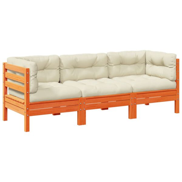 vidaXL 3-osaline aiadiivani komplekt patjadega, vahapruun, männipuit