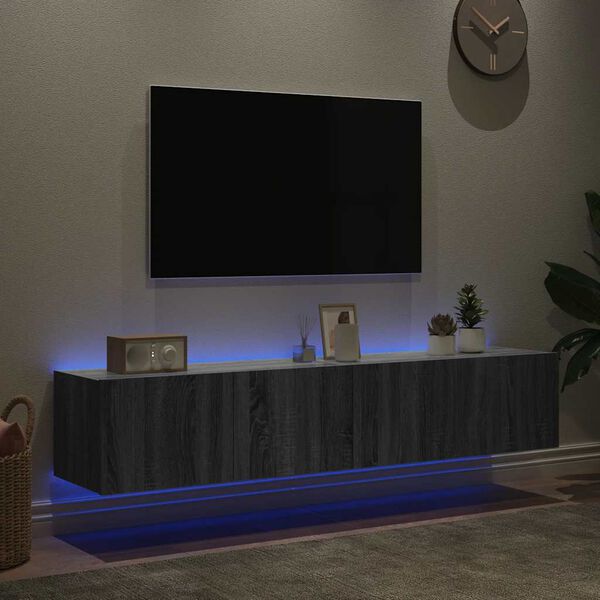 vidaXL teleri seinakapid LED-tuledega 2 tk, hall Sonoma, 80x35x31 cm