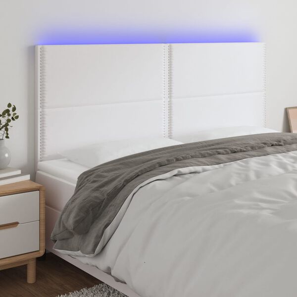 vidaXL LED-voodipeats, valge, 160x5x118/128 cm, kunstnahk