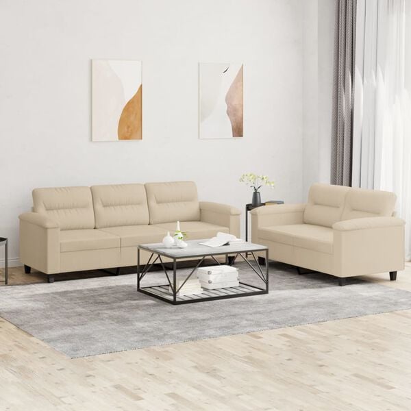 vidaXL 2-osaline diivanikomplekt patjadega, kreemjas, mikrofiiber