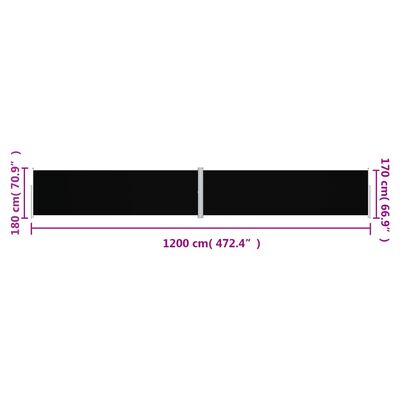 vidaXL lahtitõmmatav külgsein, 180 x 1200 cm, must