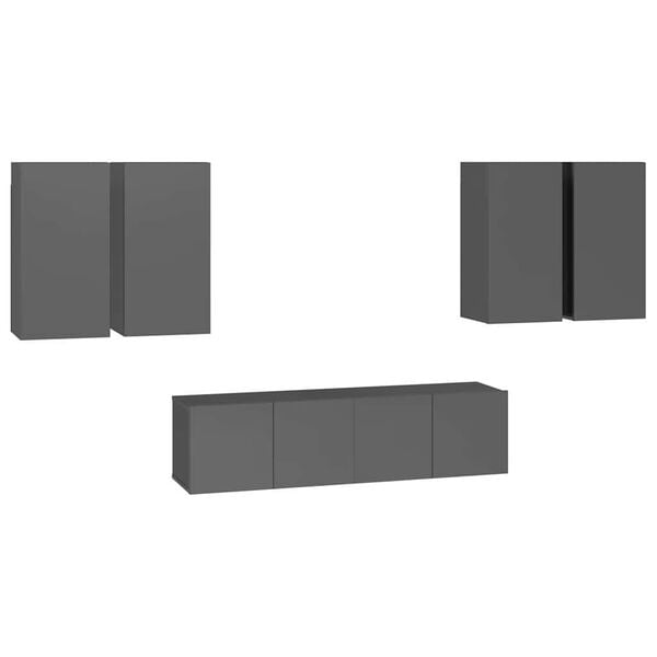 vidaXL 6-osaline telerikappide komplekt, hall, puitlaastplaat