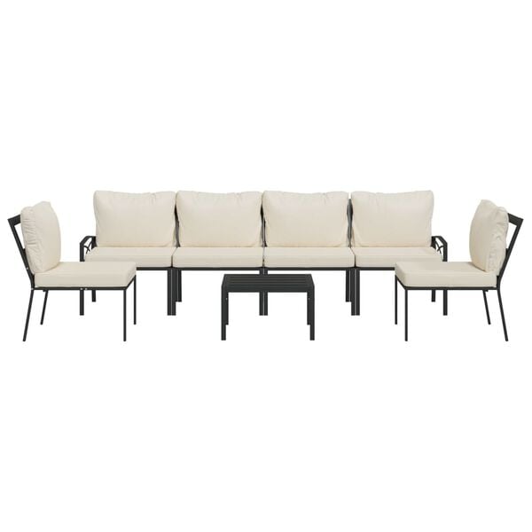 vidaXL 7-osaline aiamööbli komplekt liivakarva patjadega, teras