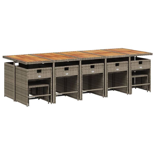 vidaXL 15-osaline aia s&ouml;&ouml;gim&ouml;&ouml;bli komplekt patjadega, hall, pol&uuml;rotang