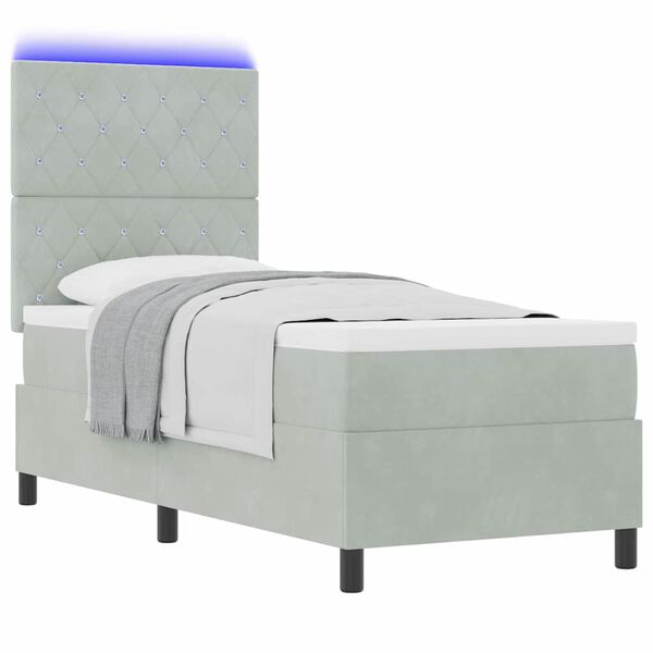vidaXL LED Box Spring Voodi madratsiga Helehall 80 x 200 cm kangas