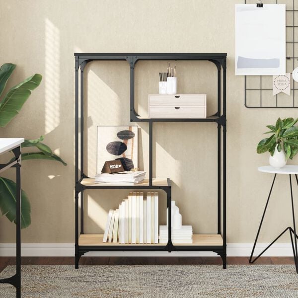 vidaXL raamaturiiul, Sonoma tamm, 81x36x115 cm, tehispuit ja teras